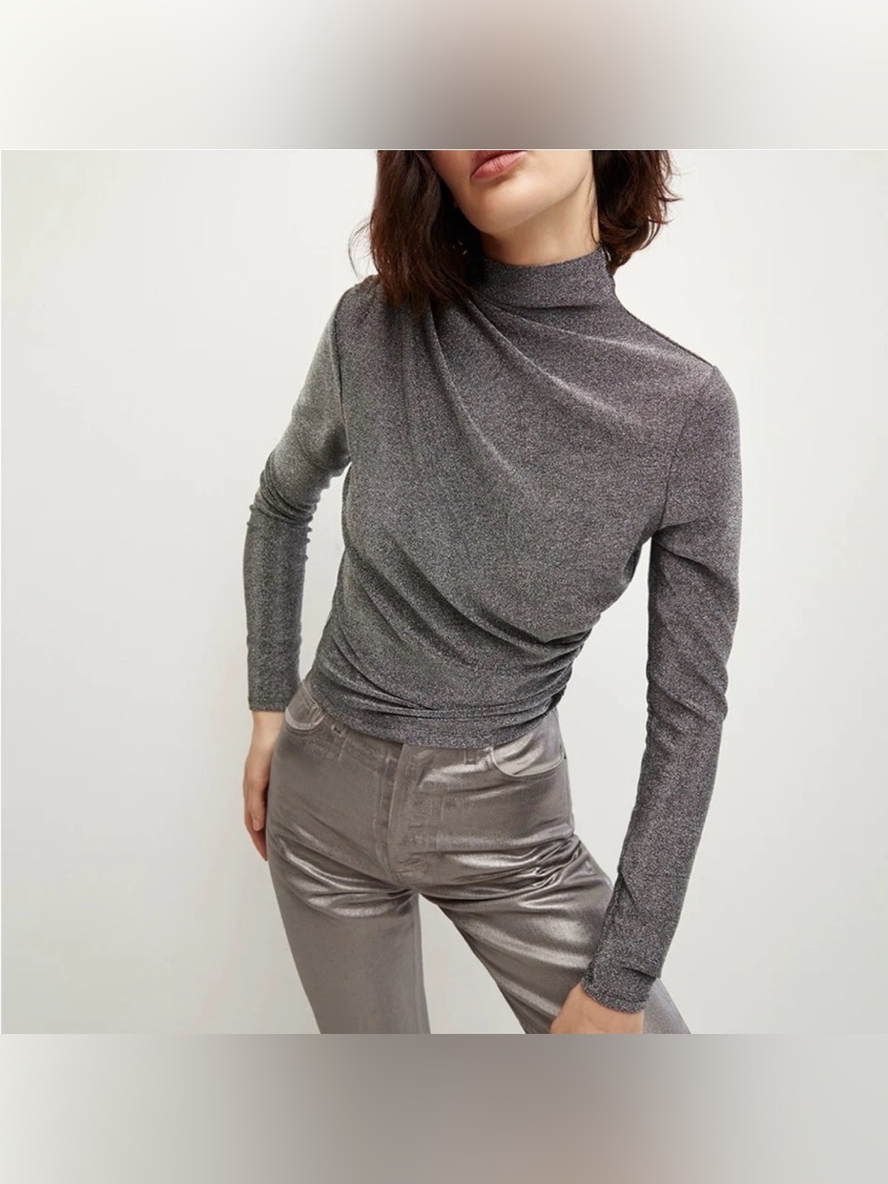 Veronica Beard Mylie Metallic Ruched Top Gunmetal. Size S